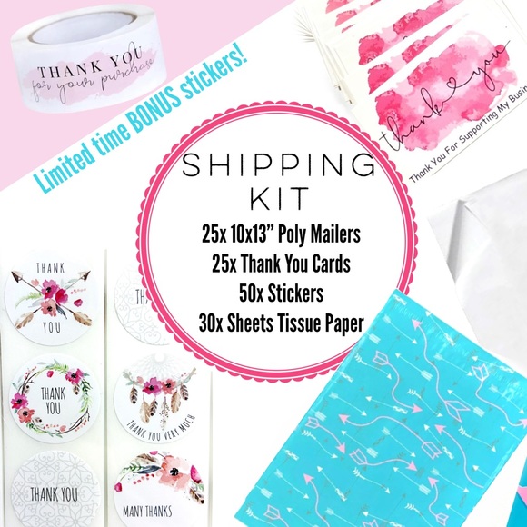 130pc Shipping Kit, poly mailers, thank you stickers and cards, tissue paper. - Picture 11 of 13